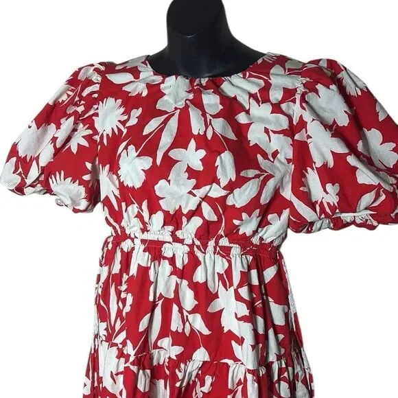 Moon River women’s large tiered maxi dress puff sleeve floral side tie - Picture 3 of 10